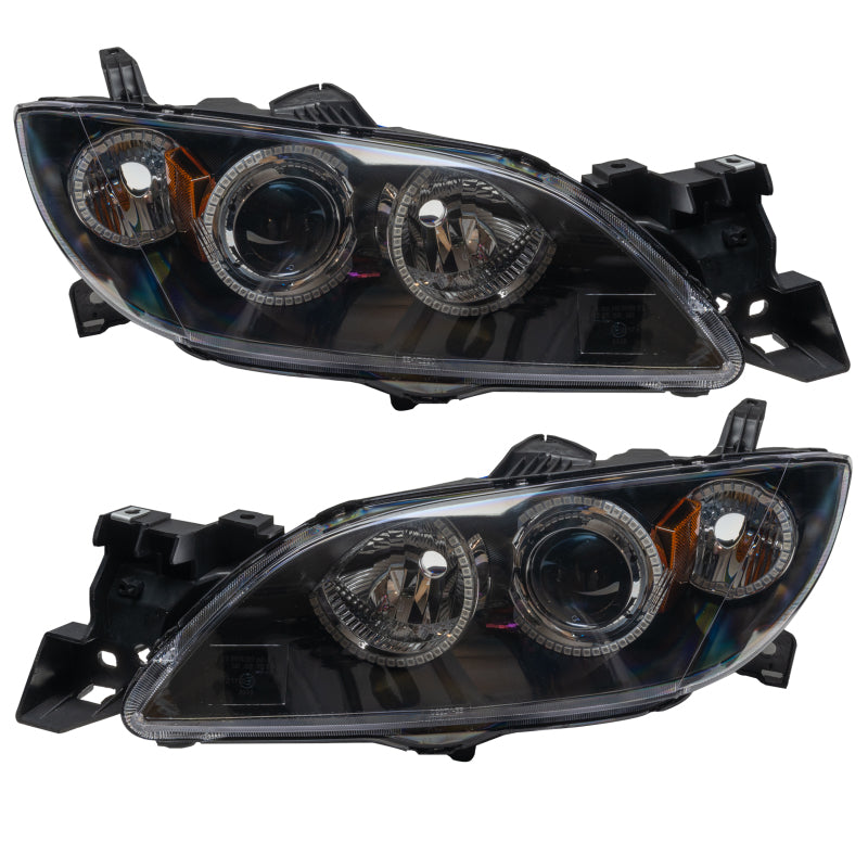 Oracle 04-09 Mazda 3 SMD headlights with ColorSHIFT technology, featuring Chrome and Black housing options.